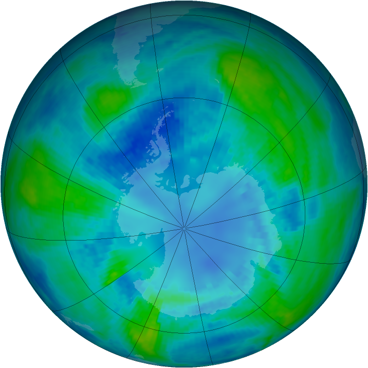 Antarctic ozone map for 15 April 2003